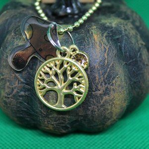 Gold Tree Mushroom Keychain Charm Zipper Pull Crystal Witch